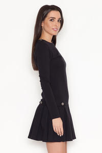 Black Casual Long Sleeves Pleated Mini Dress