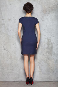 Dark Blue Denim Asymmetrical Hemline Seam Dress
