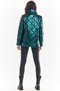 Green Shiny High Neck Fall Jacket