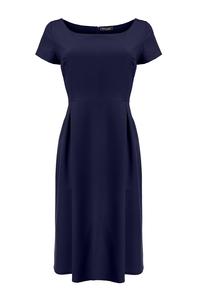 Dark Blue Classic Short Sleeves Midi Dress