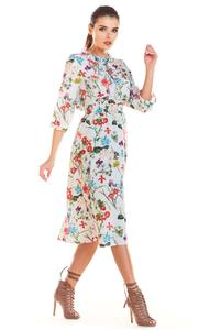 Ecru Romantic Midi Dress with a Floral Pattern