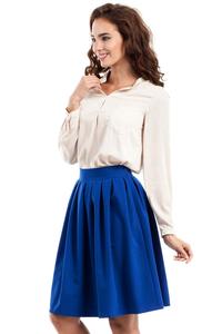 Blue Pleated Knee Length Skirt