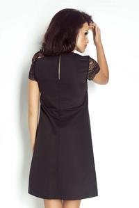Black Flared Dress with Lace Sleeves