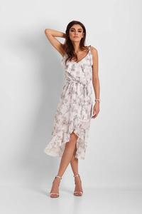 White Patterned Asymmetrical Dress With Frills