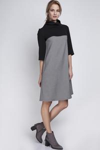 Houndstooth Tourtleneck Dress with Double Fold at The Back