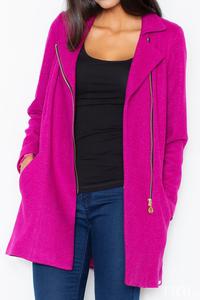 Pink Short Woolen Coat with Asymetrical Zip Closure