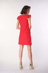 Red Simple Dress with Ruffles on Shoulders