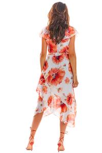 Red Envelope Dress Midi in Flowers with a frill