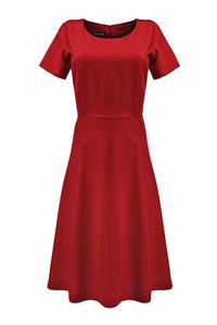 Dark Red Short Sleeves Light Pleats Dress