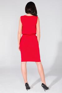 Red Sleeveless Side Pockets Casual Dress