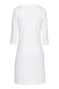 Off White High Neck Textured Shift Dress with 3/4 Sleeves