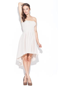 Light Beige Asymmetrical Pleated Bandeau Dress 