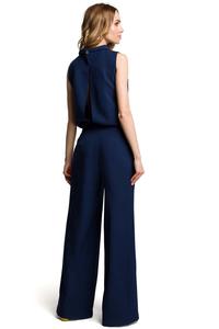 Navy Blue Collared Sleeveless Jumpsuit