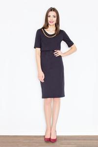 Black Two Layers Knee Length Dress with Decorative Chain