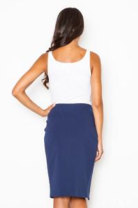 Blue Kneelenght Skirt with Asymmetrical Slit