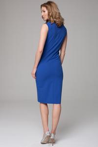Blue Slim Fit Midi Dress with Self Tie Scarf