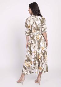 Ecru Flared dress with leaf neckline