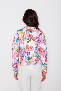 Floral Pattern Stand-up Collar Zipper Closure Jacket