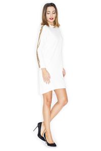Ecru Simple Dress with Golden Stripes on The Sleeves