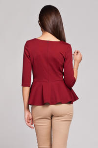 Claret Seam Top with Frilled Hemline and Elbow Length Sleeves