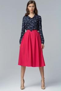 Fuchsia Retro Style Flared Light Pleats Midi Skirt with Pockets