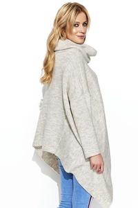 Loose turtleneck sweater with elongated sides - beige