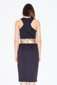 Black Gold Leather Waist Midi Dress
