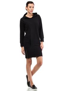 Black Casual Hooded Slim Skirt with Zipp Dress