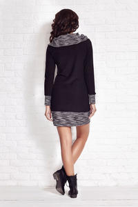 Black Shift Dress with Flecked Cowl Neck