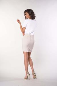Pencil Short Skirt with a Fine Check - Beige
