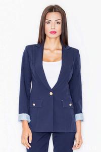 Dark Blue Elegant One Button Ladies Blazer