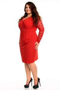 Red Elegant Lace Sleeves Slim Waist Evening Dress PLUS SIZE
