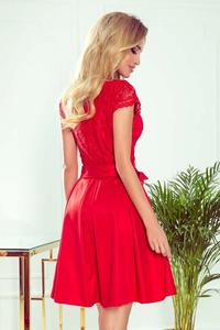 Red Flared Evening Dress with Lace