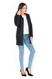 Black Oversized Casual Jacket with Eco-Leather Details