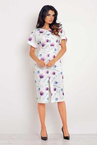 Purple Flowers Pattern Short Sleeves Midi Dress