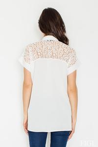 Ecru Short Sleeves Shirt with Lace Top Part