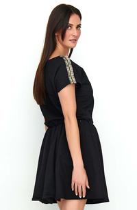 Black Short Boho Style Dress With Decorative Insets