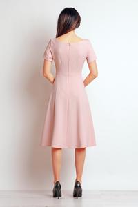 Powder Pink Short Sleeves Flared Midi Dress