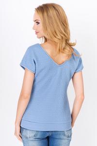 Light Blue Classic V-Neck Patterned Fabric T-shirt