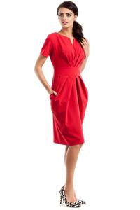 Red Wrinkled Slim Waist Knee Length Dress