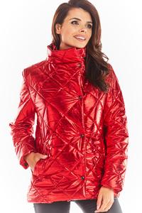 Red Shiny High Neck Fall Jacket