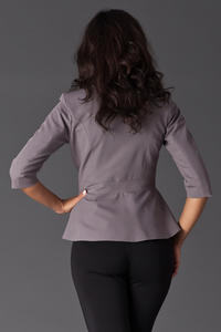 Grey Frilled Hemline Blazer with Front Zipper Fastening