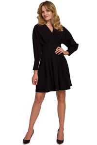 Black Wrap Front Long Sleeves Dress