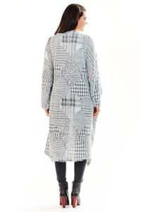 Grey Plaid Pattern Long Losse Lapels Cardigan