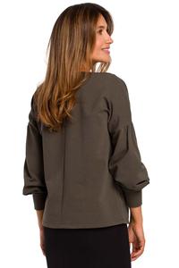 Olive Box Blouse with Puffy Sleeve