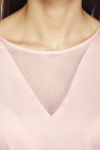 Pink Short Sleeves Blouse with Transparent Neckline