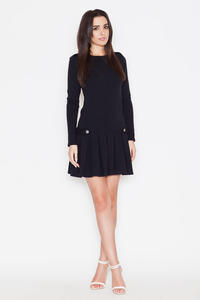 Black Casual Long Sleeves Pleated Mini Dress