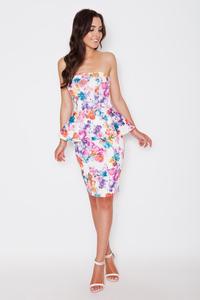 Floral Bandeau Neckline Peplum Waist Coctail Dress