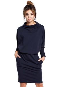 Dark Blue Casual Dress with Wide Tourtleneck