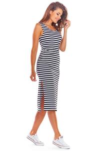 Black Cotton Fitted Dress with Stripes